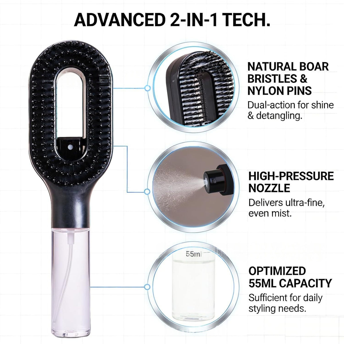 2-in-1 Spray Comb Hairbrush with Scalp Massage & Mist Bottle Spray Comb Hairbrush Oasis Select