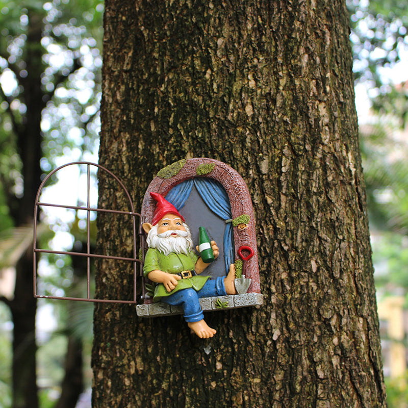 Whimsical Elf Tree Hugger Garden Sculpture | Gnome Lawn Decor Garden Sculpture Oasis Select