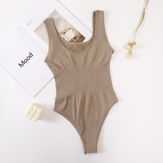 Women's Tummy Control Fitted Pants & U-Back Tank Top Women's Clothing Set Oasis Select khaki F(45-65KG)