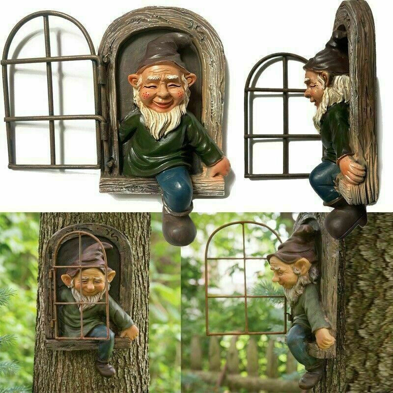 Elf Out The Door Garden Gnome Statue | Tree Hugger Decor Garden Gnome Statue Oasis Select