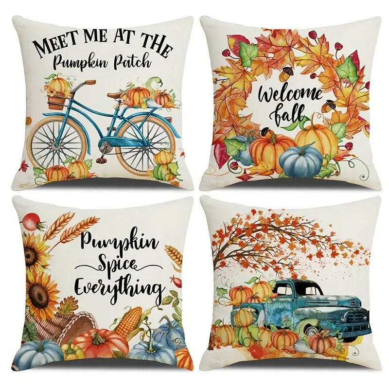 4-Pack Linen Pumpkin Throw Pillow Covers 18x18" – Fall Décor Decorative Pillow Covers Oasis Select