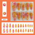 French Floral Press-On Nail Set | 3D Gold Powder Tips Press-On Nail Set Oasis Select Z971 Gold Powder Flowers 24 pcs (Assorted)