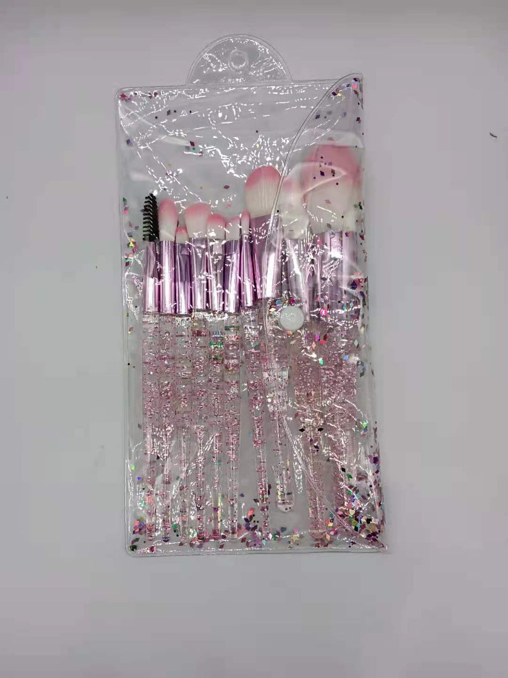 10-Piece Makeup Brush Set – Blend, Contour & Highlight Makeup Brush Set Oasis Select Pink quicksand bag