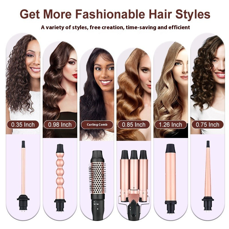 Three-Tube Water Wave Hair Curler | Multi-Adapter Styling Tool Hair Curling Iron Oasis Select