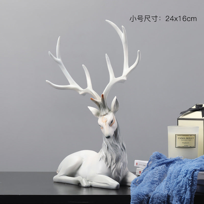 Elegant Resin Deer Figurine | Luxury Home Decor & Gift Decorative Figurine Oasis Select Deer Mind-Sleeping Position-Morandi Grey (Trumpet)