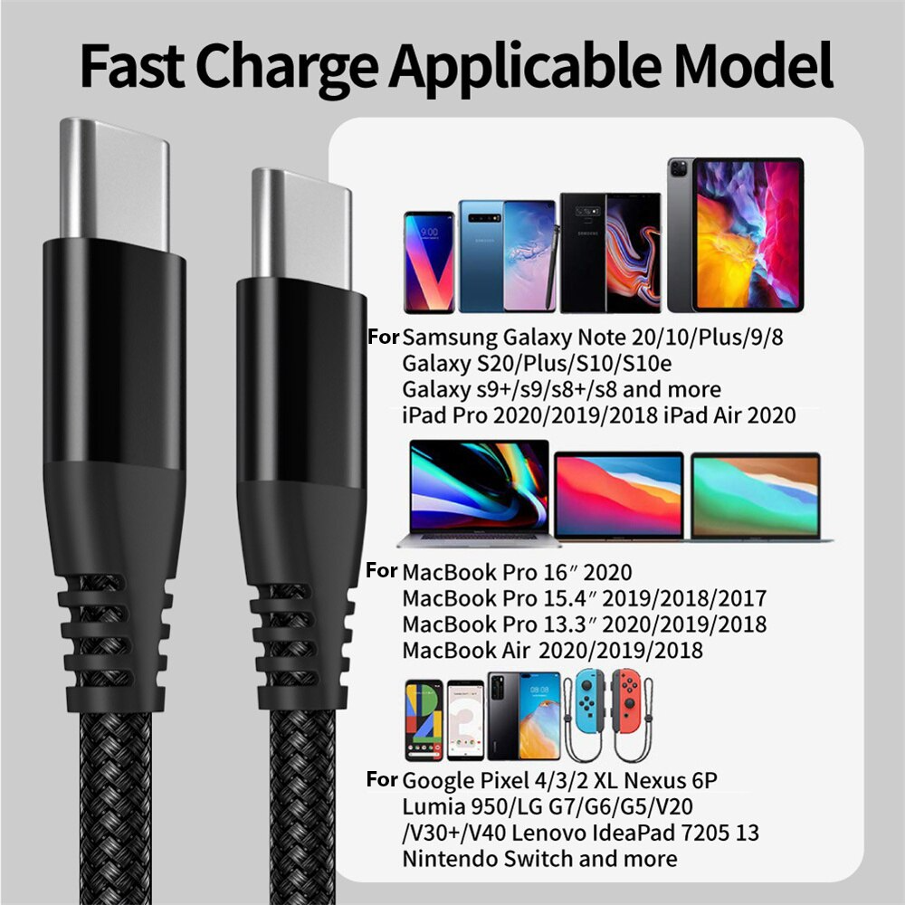 USB-C to USB-C Cable 60W Fast Charging | Nylon Braided USB-C Charging Cable Oasis Select