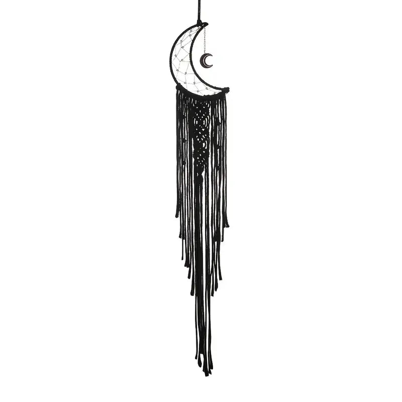 Handmade Black Star & Moon Cotton Rope Dream Catcher Boho Wall Hanging Oasis Select