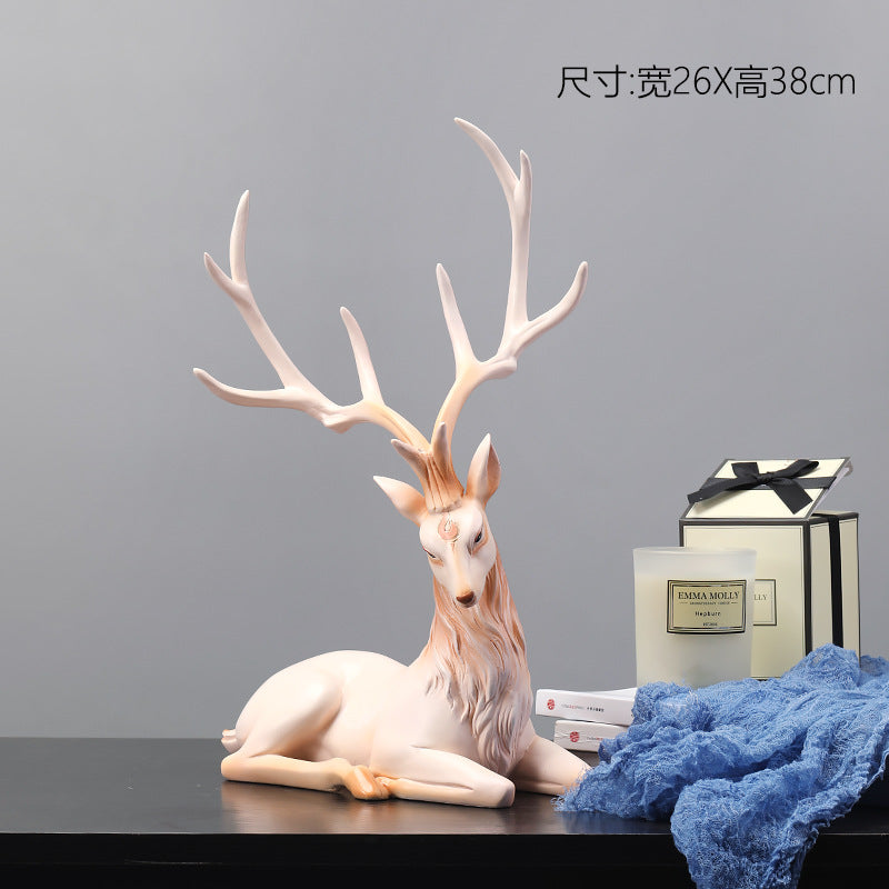 Elegant Resin Deer Figurine | Luxury Home Decor & Gift Decorative Figurine Oasis Select Deer Keep Mind-Sleeping Position-Morandi Red