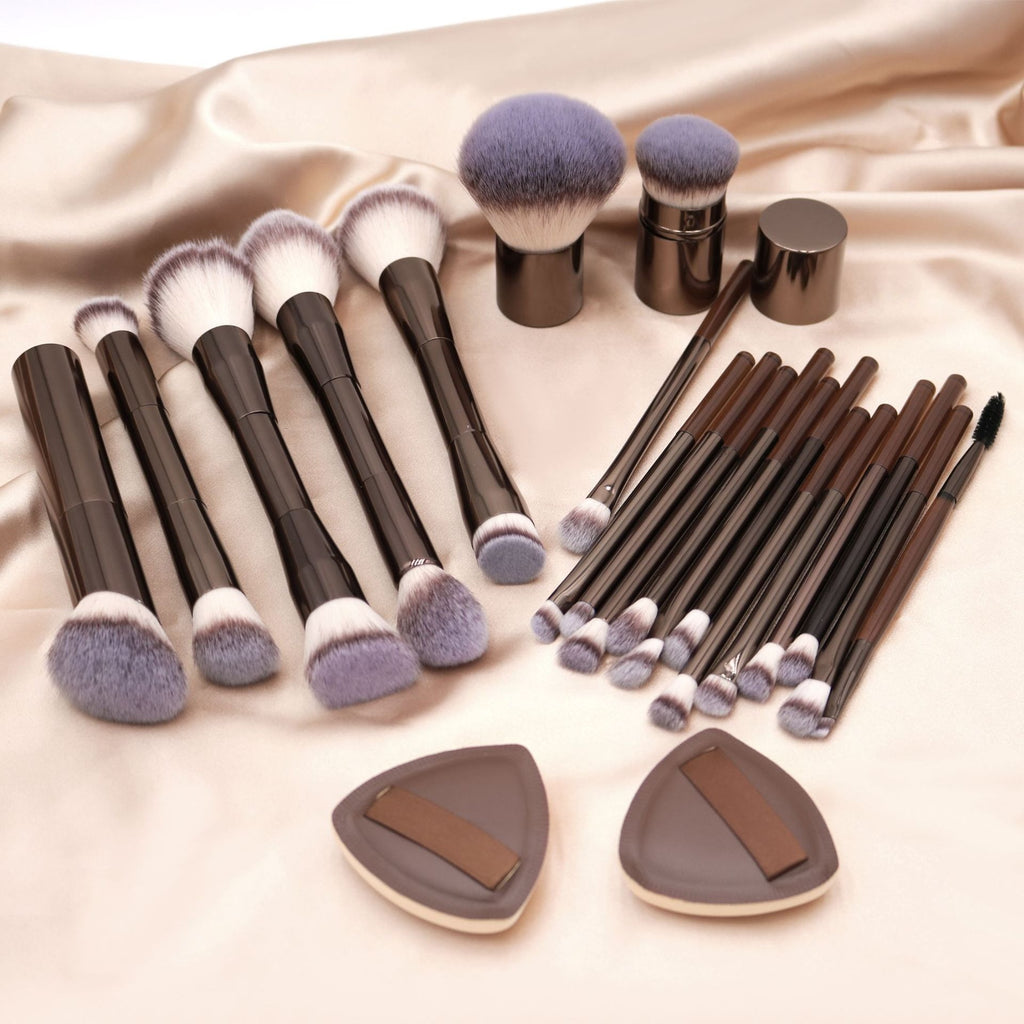 20-Piece Brown Aluminum Makeup Brush Set with Pouch Makeup Brush Set Oasis Select