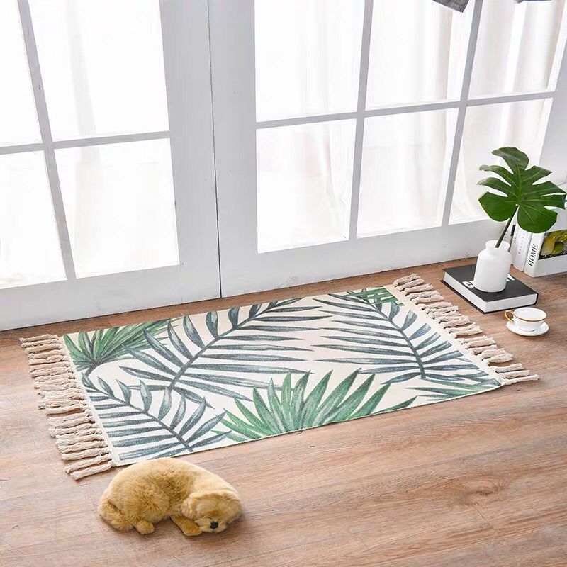 Nordic Cotton Linen Area Rug – Non-Slip, 60×90cm, 11 Designs Cotton Linen Area Rug Oasis Select Leaves 60x90