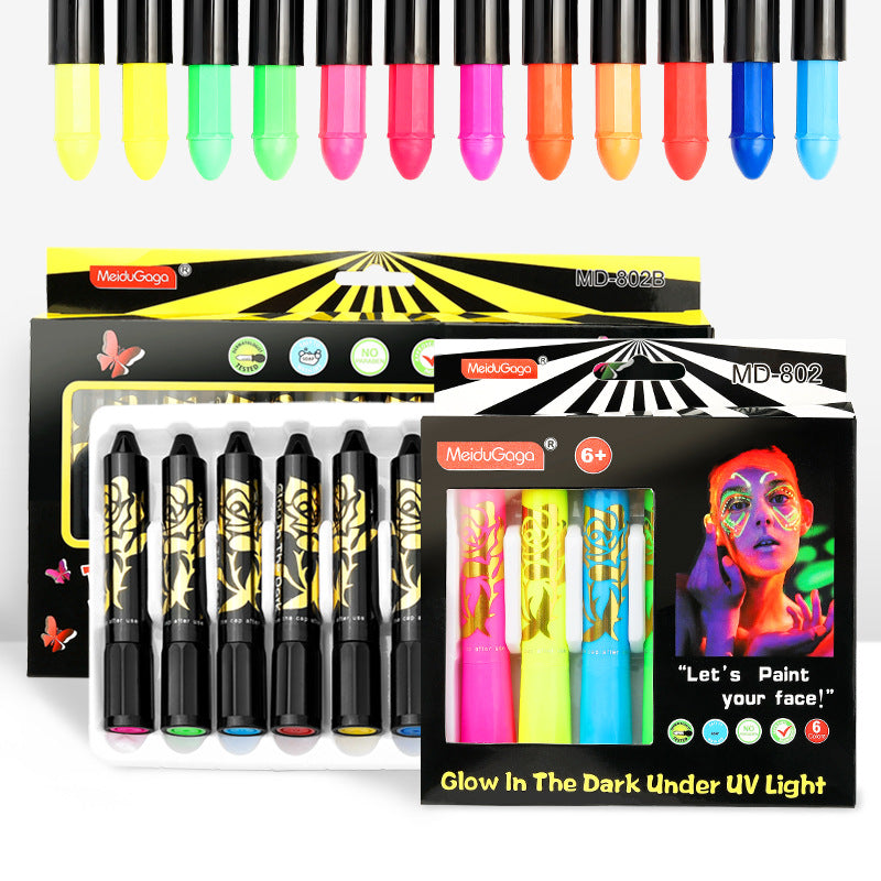 Glow-in-the-Dark Face Paint Crayon Set – 6 or 12 Colors Face Paint Crayon Set Oasis Select