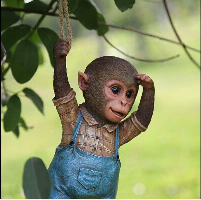 Small Monkey Resin Garden Statue | Outdoor Décor Figurine Garden Resin Figurine Oasis Select