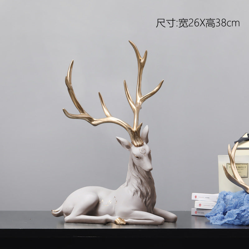 Elegant Resin Deer Figurine | Luxury Home Decor & Gift Decorative Figurine Oasis Select Deer keeps the mind-lying posture-Curry color