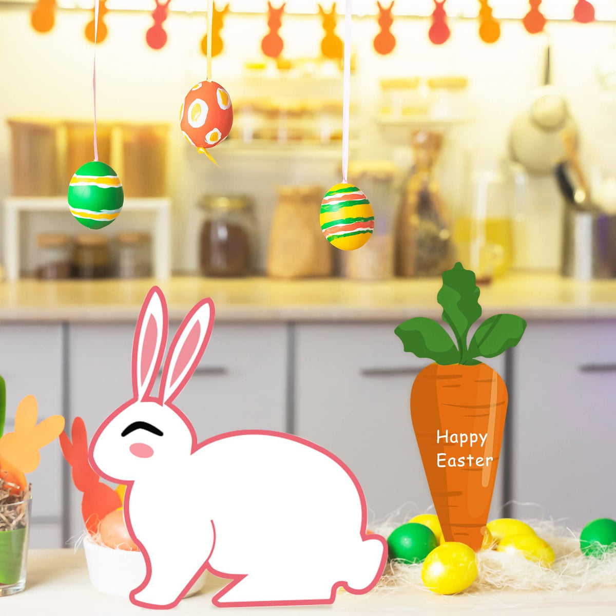 8-Piece Easter Wooden Bunny & Carrot DIY Decor Set DIY Wooden Craft Set Oasis Select