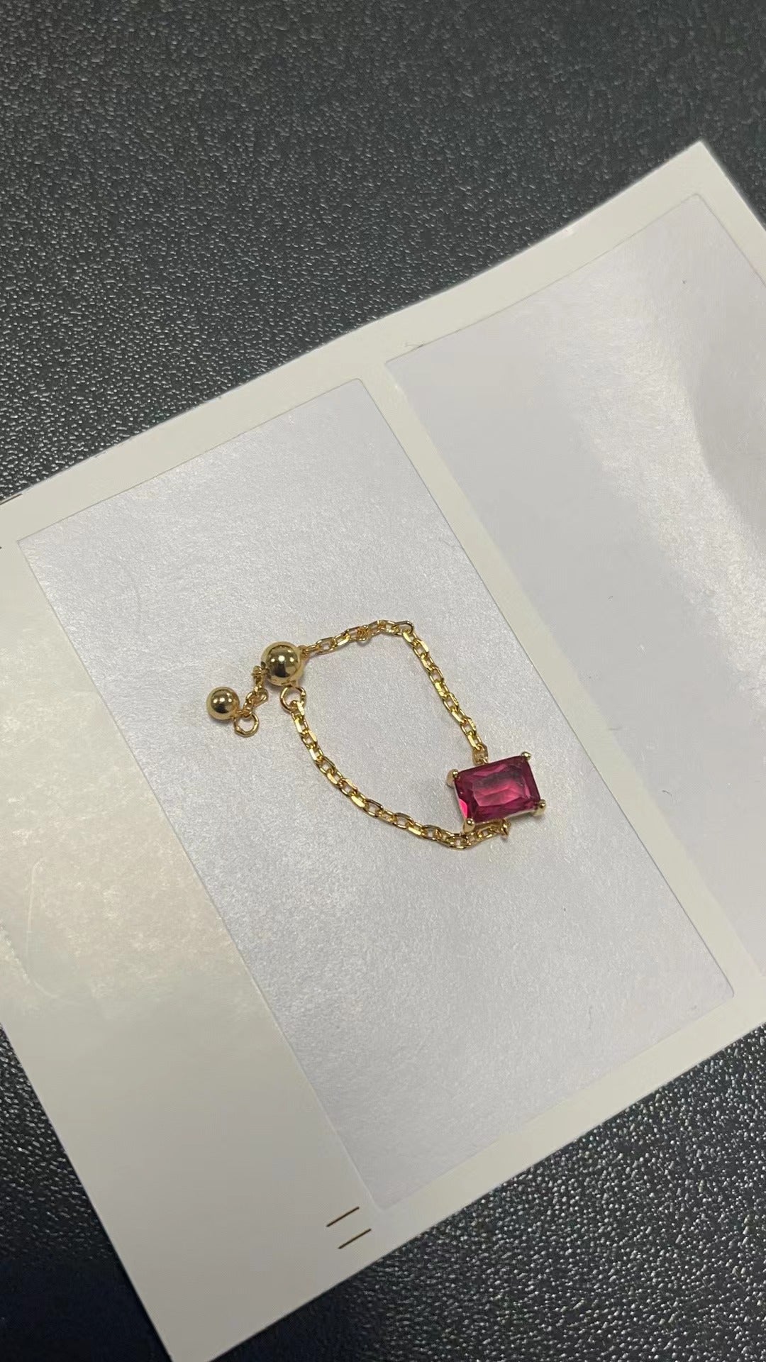 Adjustable Finger Chain Ring – Korean Style Silver Jewelry Fashion Ring Oasis Select Gold red square