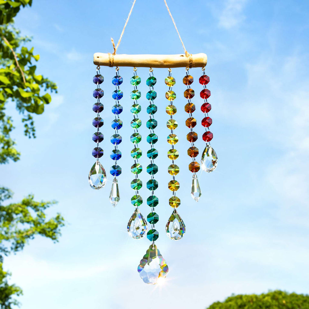Crystal Wind Chime with Wooden Sticks – Colorful Home Decor Crystal Wind Chime Oasis Select