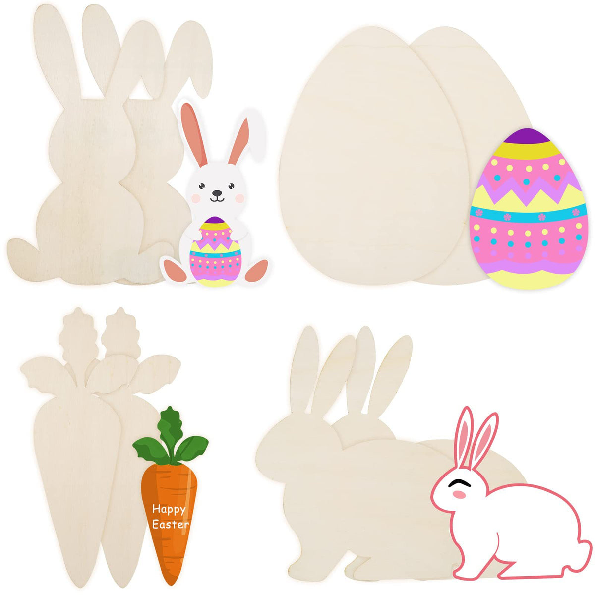 8-Piece Easter Wooden Bunny & Carrot DIY Decor Set DIY Wooden Craft Set Oasis Select