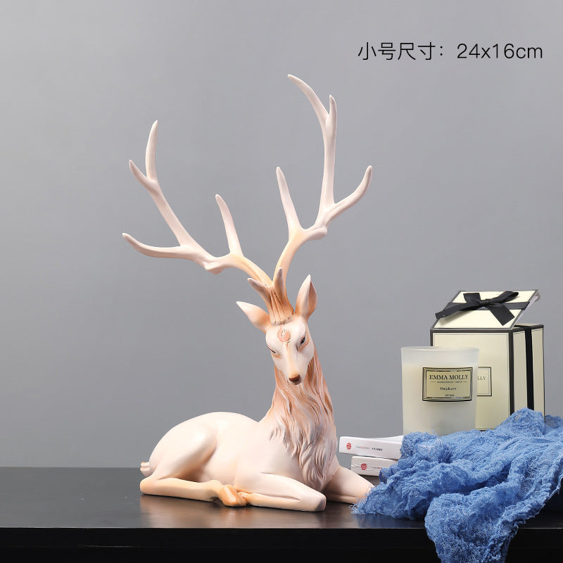 Elegant Resin Deer Figurine | Luxury Home Decor & Gift Decorative Figurine Oasis Select Deer Mind-Sleeping Position-Morandi Red (Trumpet)