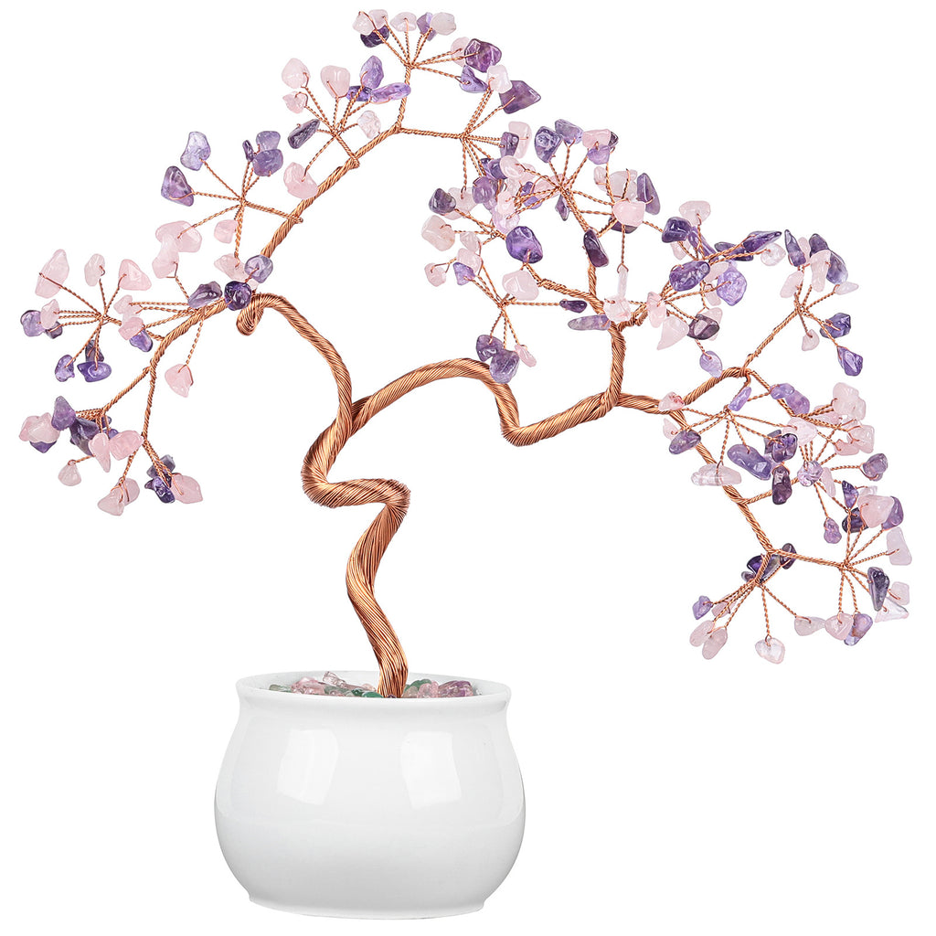 Natural Crystal Stone Tree with Ceramic Pot | Home Decor Crystal Decorative Tree Oasis Select Amethyst + powder Crystal