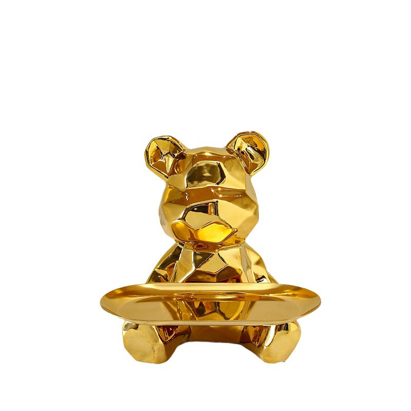 Colorful Electroplated Bear Decor Tray & Piggy Bank | Ceramic Decorative Bear Tray Oasis Select