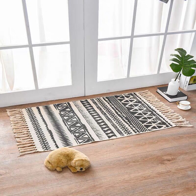 Nordic Cotton Linen Area Rug – Non-Slip, 60×90cm, 11 Designs Cotton Linen Area Rug Oasis Select Ink 60x90