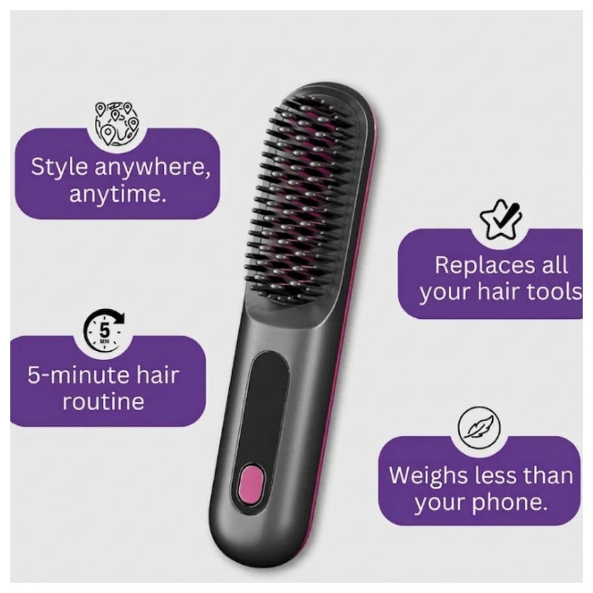GoBrush PRO Cordless Straightening Brush | Travel Hair Tool Cordless Hair Brush Oasis Select