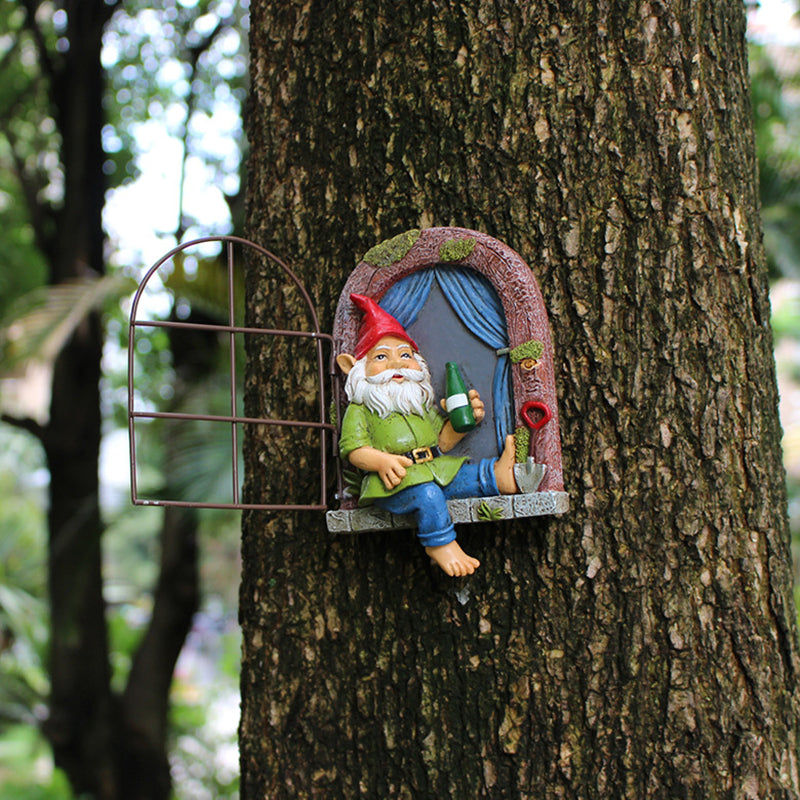 Whimsical Elf Tree Hugger Garden Sculpture | Gnome Lawn Decor Garden Sculpture Oasis Select