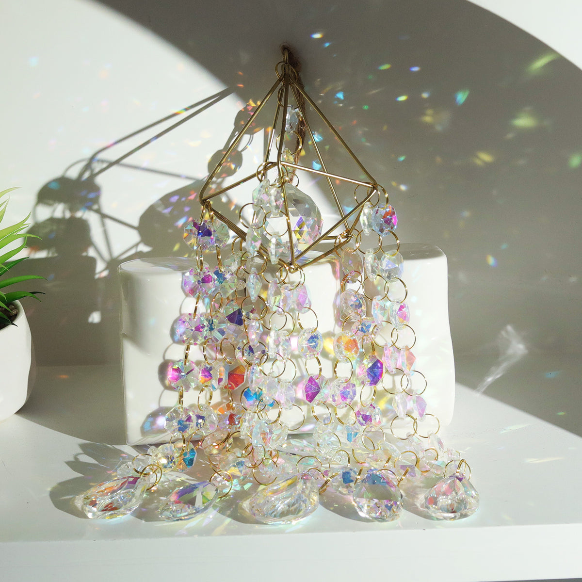 Golden Sun Catcher AB Crystal Pendant | Rainbow Light Decor Crystal Sun Catcher Oasis Select