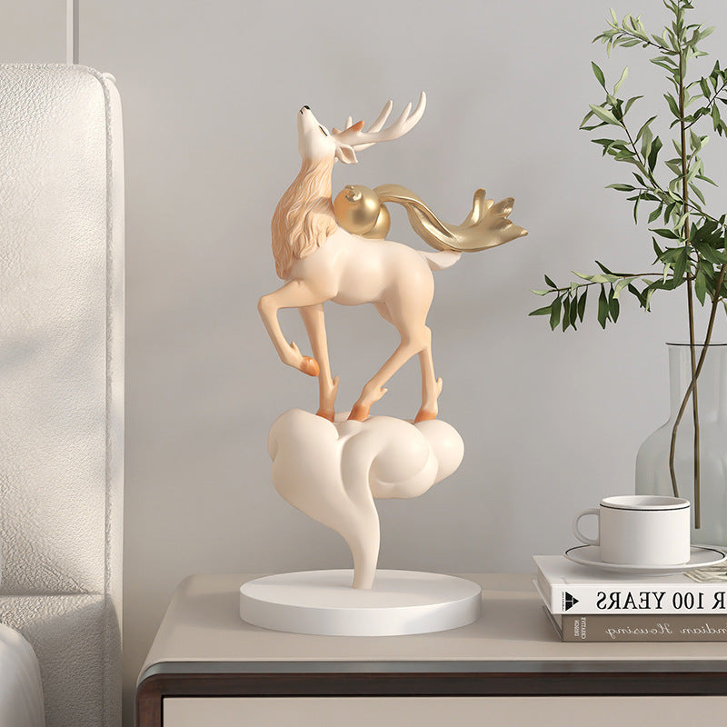 Elegant Resin Deer Figurine | Luxury Home Decor & Gift Decorative Figurine Oasis Select Fulu Double Full Desktop Ornaments-Morandi Red [39cm High]]
