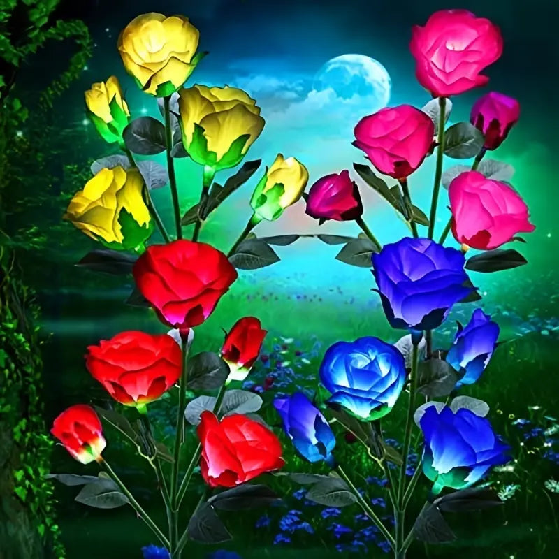 Color-Changing Solar Garden Rose Lights – Set of 5 Solar Garden Lights Oasis Select