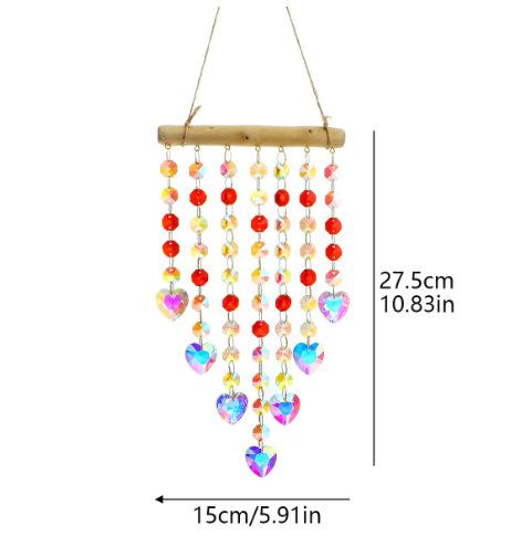 Crystal Wind Chime with Wooden Sticks – Colorful Home Decor Crystal Wind Chime Oasis Select Colorful peach hearts on wooden sticks