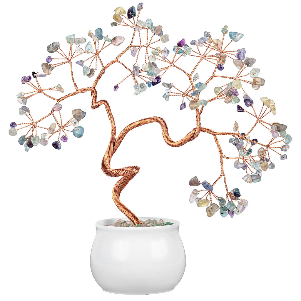 Natural Crystal Stone Tree with Ceramic Pot | Home Decor Crystal Decorative Tree Oasis Select Fluorite