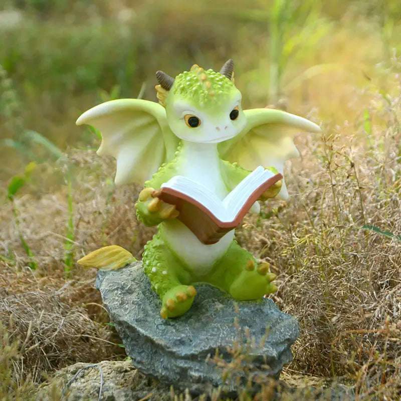Cartoon Dinosaur Reading Book Resin Figurine | Home Decor Resin Figurine Oasis Select
