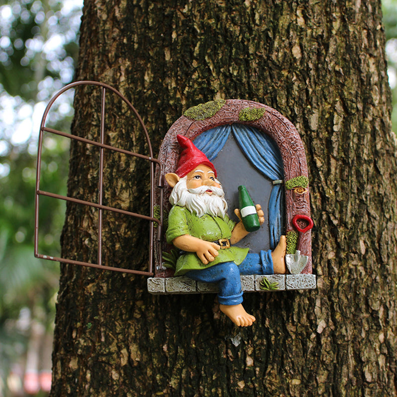 Whimsical Elf Tree Hugger Garden Sculpture | Gnome Lawn Decor Garden Sculpture Oasis Select