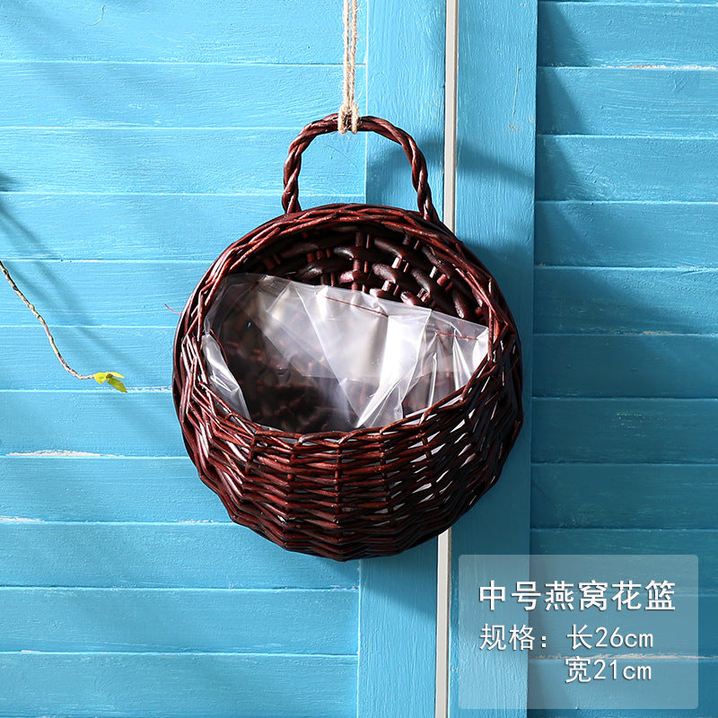 Wicker Wall-Mounted Hanging Basket for Flowers & Plants Wicker Wall Planter Oasis Select Deep Curry 20cm