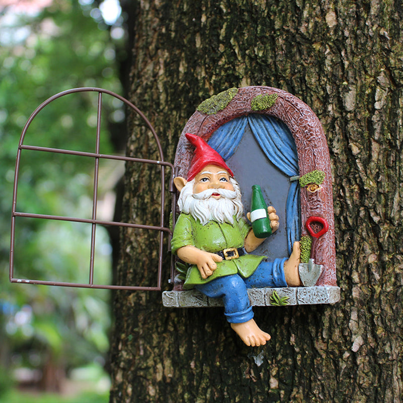 Whimsical Elf Tree Hugger Garden Sculpture | Gnome Lawn Decor Garden Sculpture Oasis Select