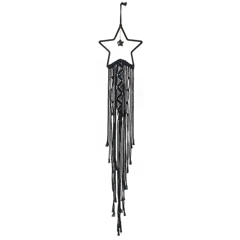 Handmade Black Star & Moon Cotton Rope Dream Catcher Boho Wall Hanging Oasis Select