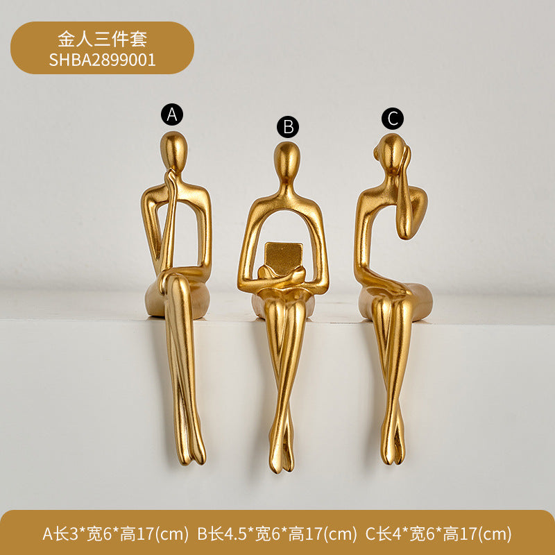 Abstract Sitting Figure Resin Sculpture | Modern Home Decor Decorative Figurine Oasis Select Golden three-piece suit