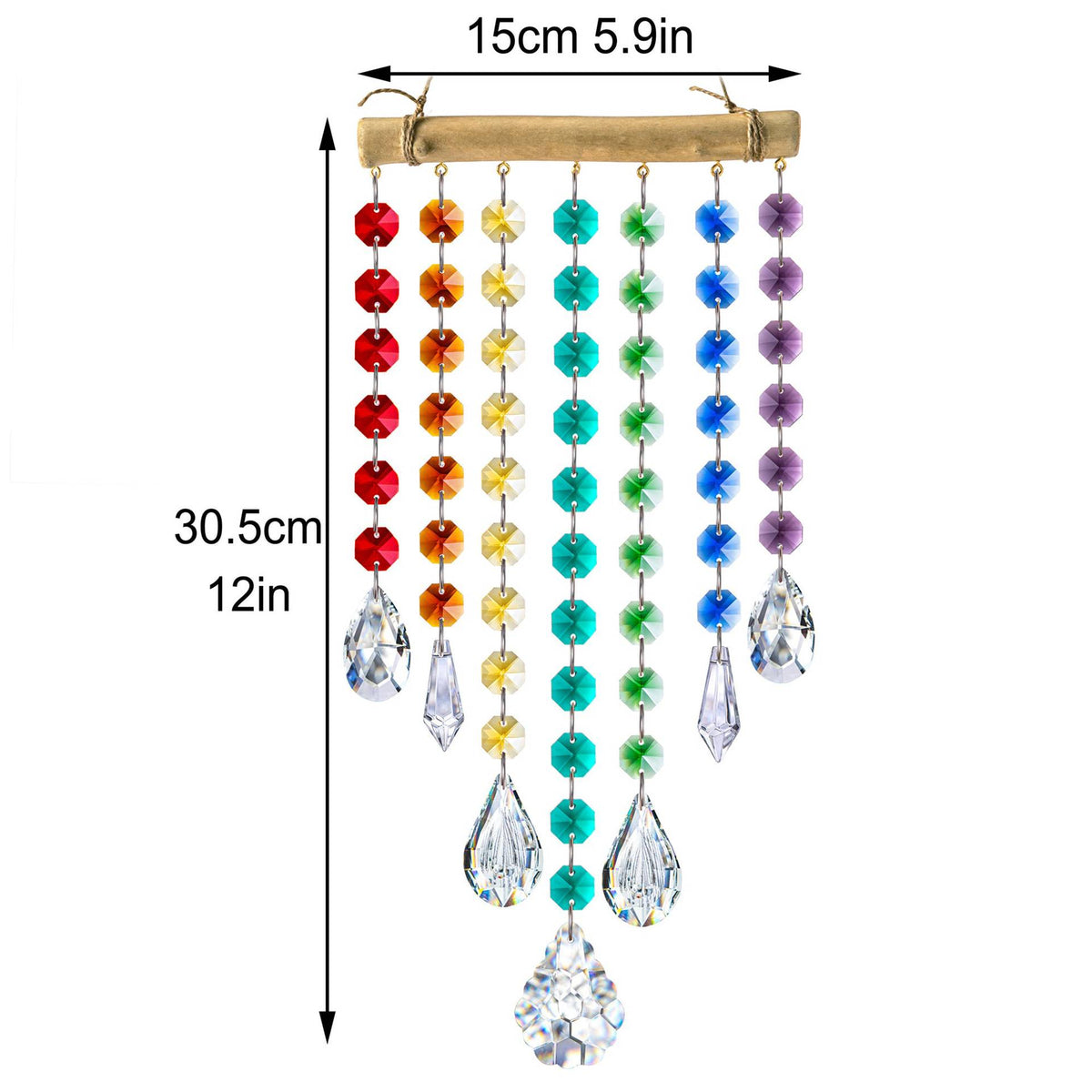 Crystal Wind Chime with Wooden Sticks – Colorful Home Decor Crystal Wind Chime Oasis Select