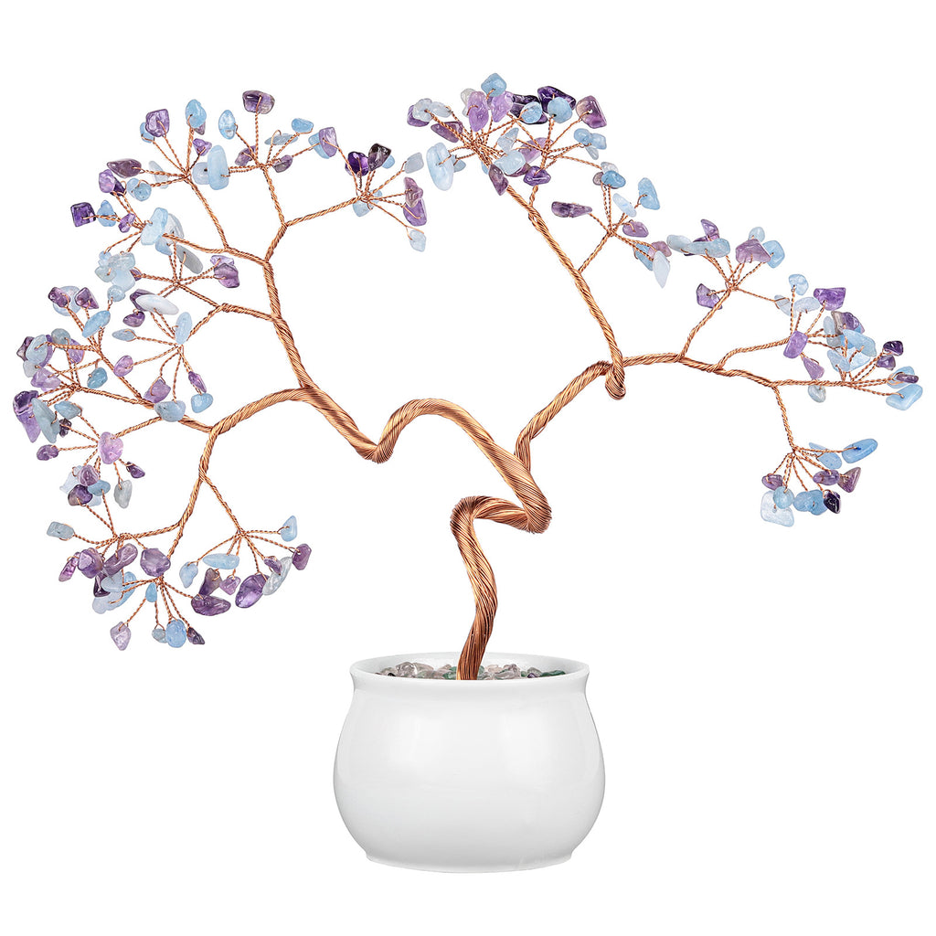 Natural Crystal Stone Tree with Ceramic Pot | Home Decor Crystal Decorative Tree Oasis Select Amethyst + aquamarine