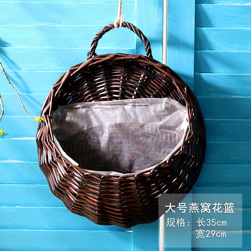 Wicker Wall-Mounted Hanging Basket for Flowers & Plants Wicker Wall Planter Oasis Select Deep Curry 30cm