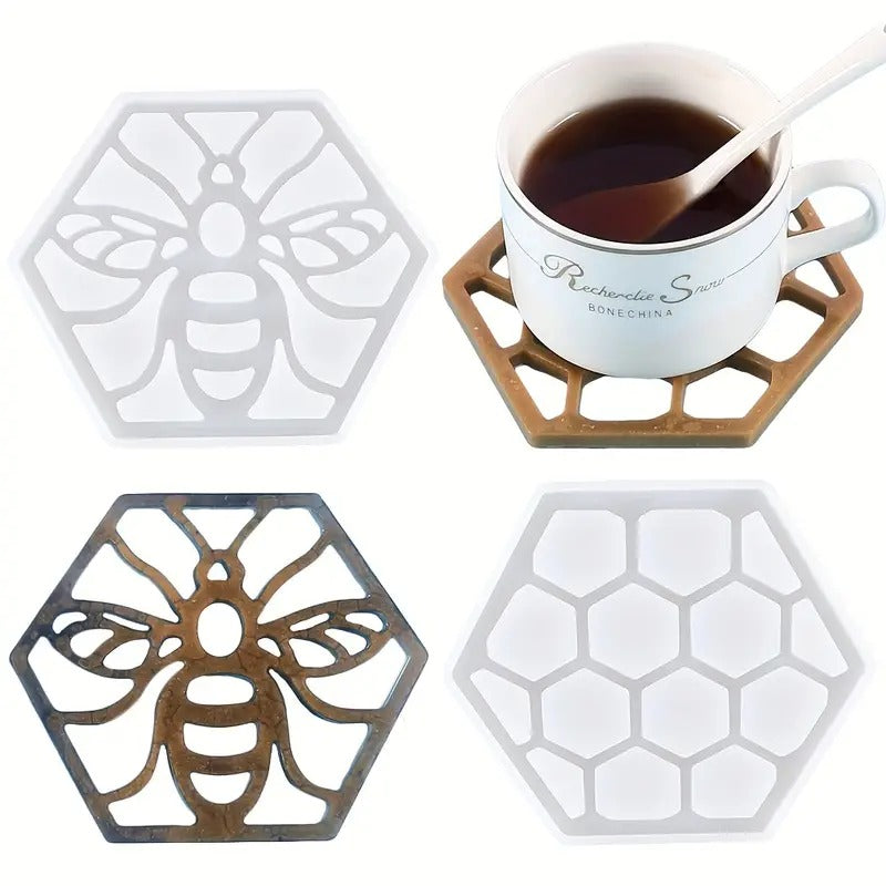 Bee Honeycomb Epoxy Coaster Silicone Mold Set – 2pcs DIY Epoxy Resin Mold Oasis Select