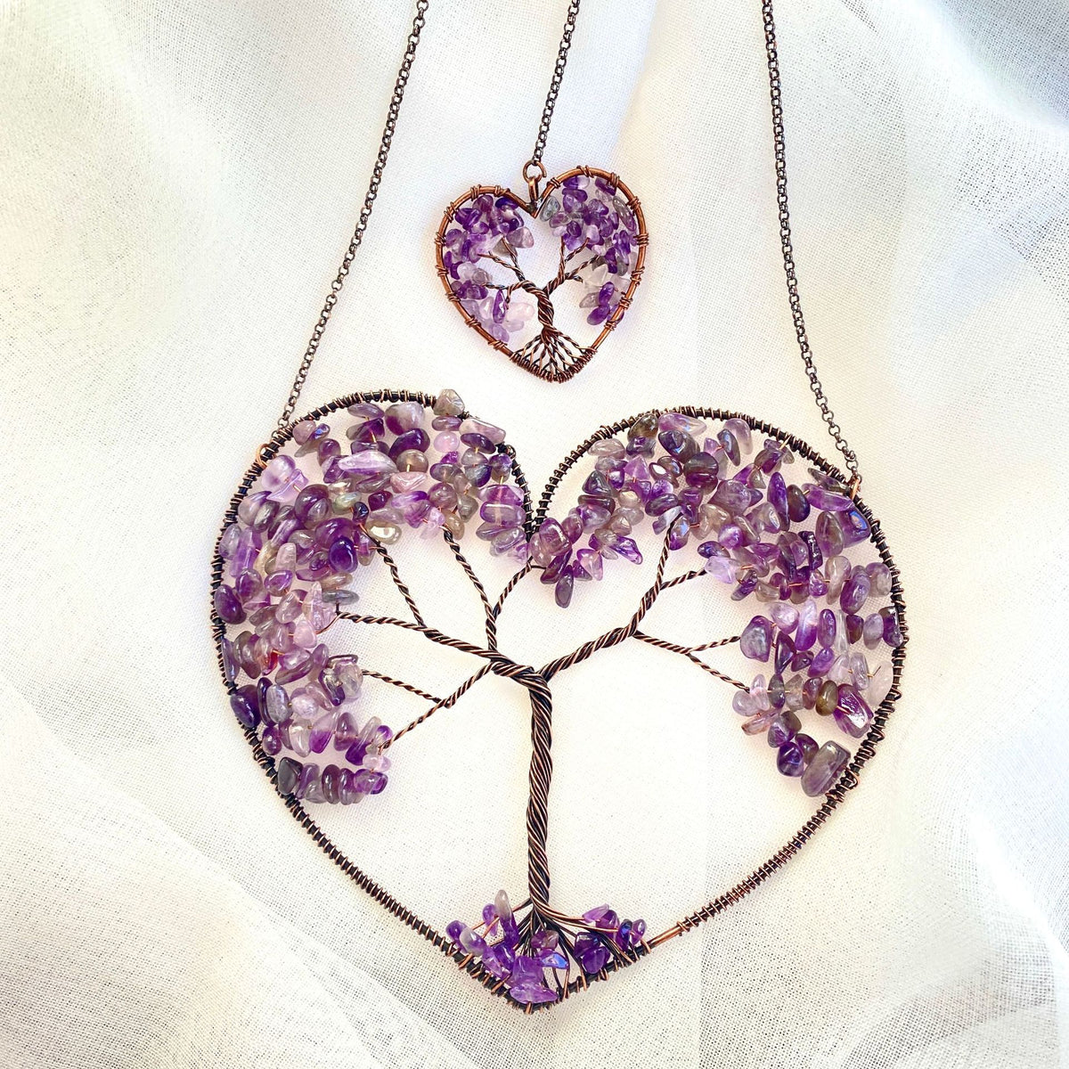Natural Crystal Heart Tree of Life Dreamcatcher Pendant Crystal Wall Hanging Oasis Select Amethyst style