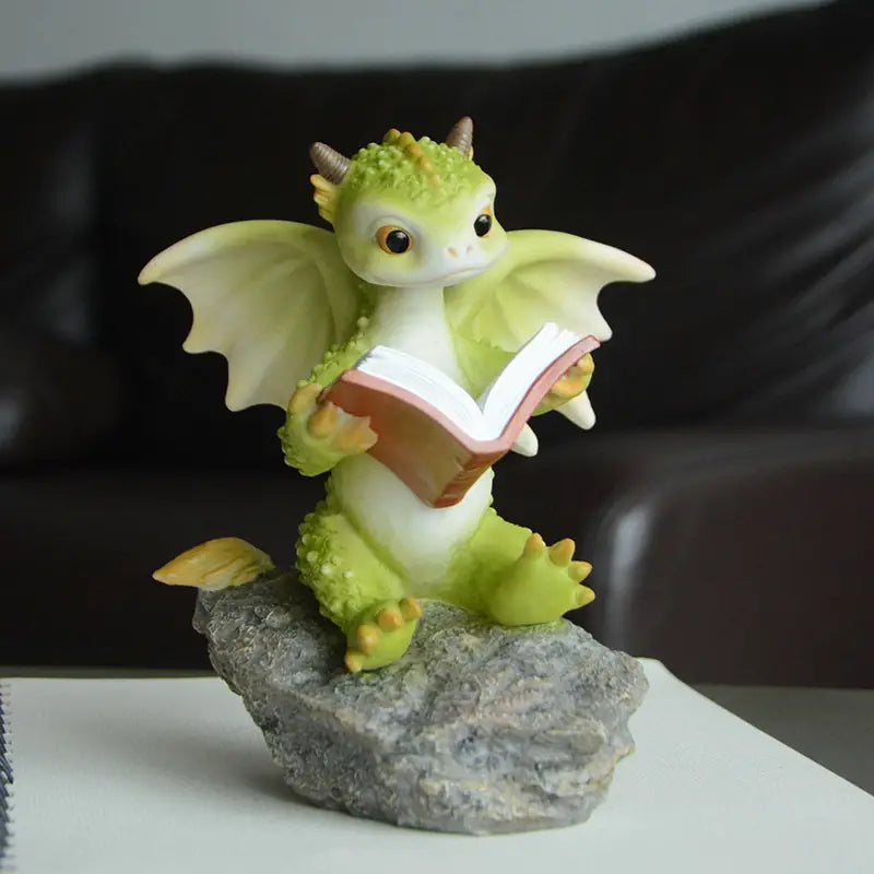 Cartoon Dinosaur Reading Book Resin Figurine | Home Decor Resin Figurine Oasis Select
