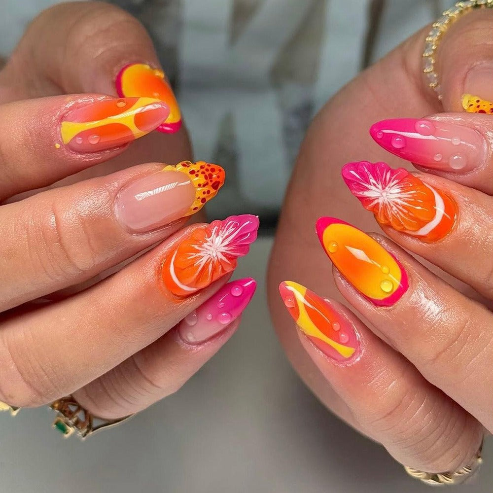 3D Resin Almond Press-On Nails | Jelly Design, Reusable Kit Press-On Nail Set Oasis Select Y774 24 pcs (Medium/Almond)