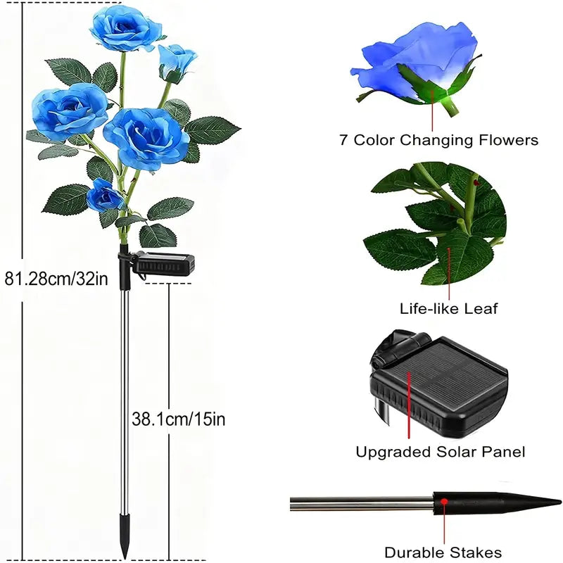 Color-Changing Solar Garden Rose Lights – Set of 5 Solar Garden Lights Oasis Select