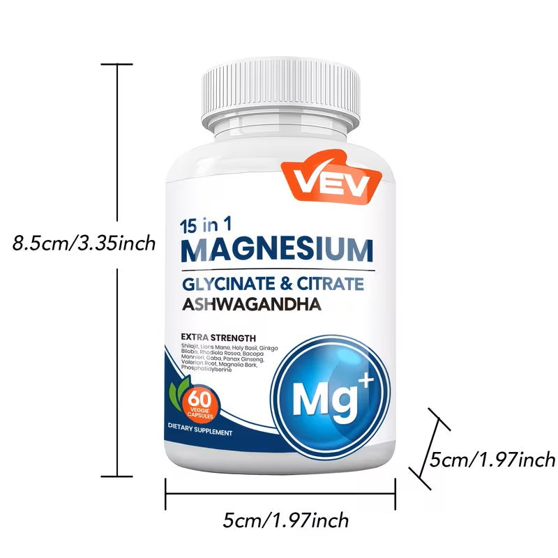 VEV 15-in-1 Magnesium Glycinate & Citrate with Ashwagandha bottle